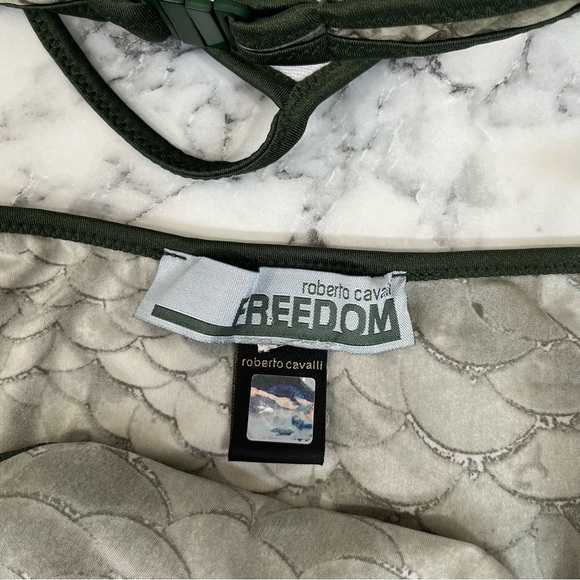 Roberto Cavalli olive green metallic mermaid print two piece string bikini swim - Picture 12 of 14